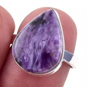 Кольцо из чистого серебра 925 пробы с натуральным чароитом, размер 7 Z0O50