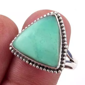 Кольцо из чистого серебра 925 пробы с натуральным хризопразом ручной работы S.10 S2o09