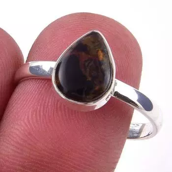 Кольцо из чистого серебра 925 пробы с натуральным драгоценным камнем Питерсит ручной работы, размер 10 k8C88