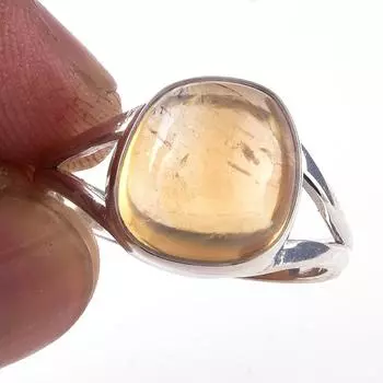 Кольцо из чистого серебра 925 пробы с натуральным цитрином ручной работы, размер 9 E2R01