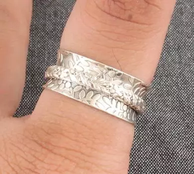 Кольцо из чистого серебра 925 пробы, кольцо-спиннер, дизайнерское кольцо ручной работы, кольцо-спиннер, подарок на годовщину дня рождения, кольцо в стиле бохо 6