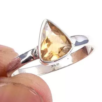 Кольцо из чистого серебра 925 пробы с натуральным цитрином ручной работы, размер 9,5 N7k91