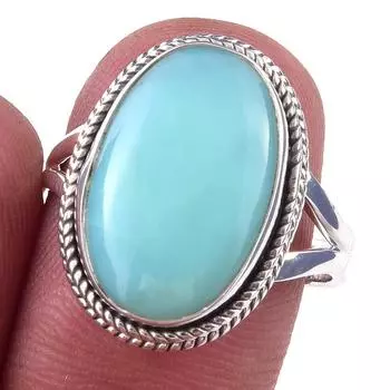 Кольцо из чистого серебра 925 пробы с натуральным хризопразом, размер 8, R6B41