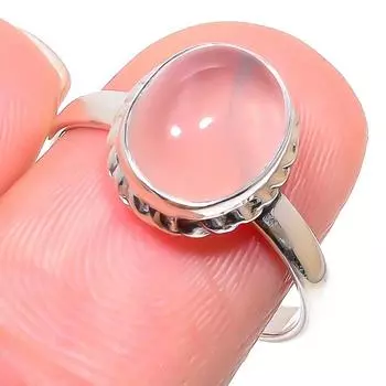 Кольцо из чистого серебра 925 пробы с натуральным розовым кварцем, размер 9 e6s08