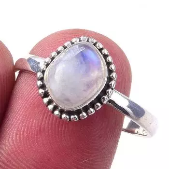 Кольцо из чистого серебра 925 пробы с натуральным радужным лунным камнем ручной работы, размер 10 F8K39