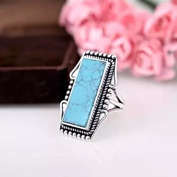 Кольцо из чистого серебра 925 пробы с бирюзой для женщин, прямоугольное кольцо на годовщину свадьбы, подарок для нее Us 5 синий