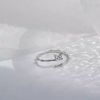 Кольцо из чистого серебра 999 пробы в виде бамбукового листа, женское, с особым интересным дизайном, индивидуальное, простое, в холодном стиле, открывающееся на руку, ювелирное изделие Opening is adjustable