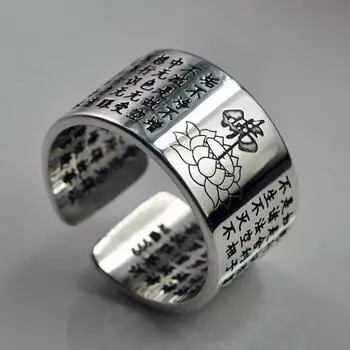 Кольцо из чистого серебра для мужчин и женщин, Будда, сердце лотоса, открытое кольцо, ретро тайское серебряное кольцо