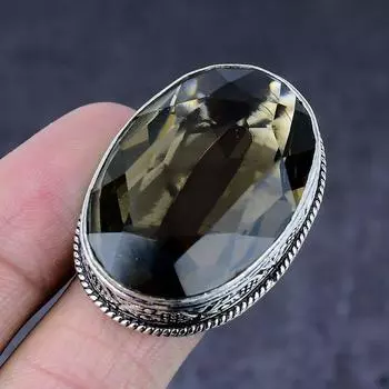 Кольцо из драгоценного камня дымчатый кварц ручной работы из стерлингового серебра 925 пробы, размер 8 P8u58