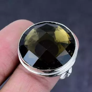 Кольцо из драгоценного камня дымчатый кварц ручной работы из стерлингового серебра 925 пробы, размер 9 b7j55