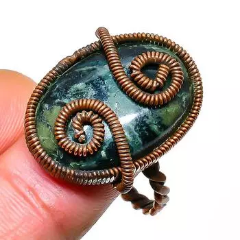 Кольцо из драгоценного камня яшмы камбаба, размер 10,5, ручная работа, медная проволока