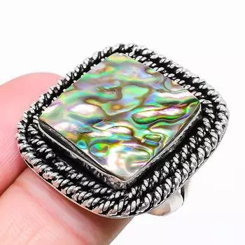 Кольцо из драгоценного камня в виде ракушки абалон, стерлинговое серебро 925 пробы, размер 9,5 k9n98 9.5 синий