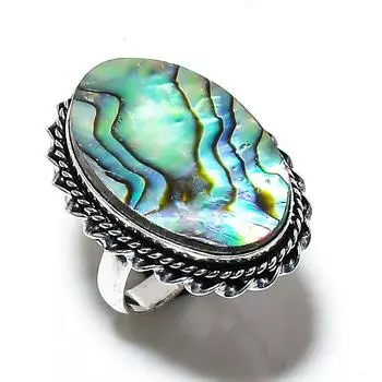 Кольцо из драгоценного камня в виде ракушки абалон, ручная работа, стерлинговое серебро 925 пробы, размер 7,5, w7V70
