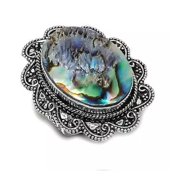 Кольцо из драгоценного камня в виде ракушки абалон, ручная работа, стерлинговое серебро 925 пробы, размер 7 N7L04