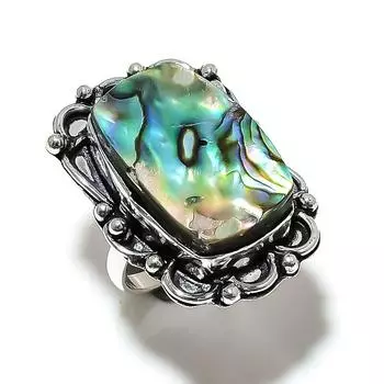 Кольцо из драгоценного камня в виде ракушки абалон, ручная работа, стерлинговое серебро 925 пробы, размер 7,5 h9L47
