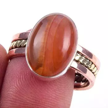 Кольцо из двухцветного серебра 925 пробы с натуральным камнем сердоликом S.10 N1g04