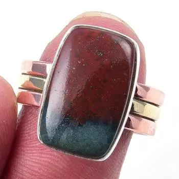 Натуральный драгоценный камень кровавик 925 пробы стерлинговое серебро ювелирные изделия двухцветное кольцо S.8.5 U3n63