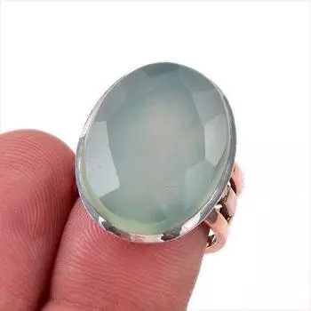 Кольцо из двухцветного серебра 925 пробы с натуральным аква-халцедоном S.6 U0y97