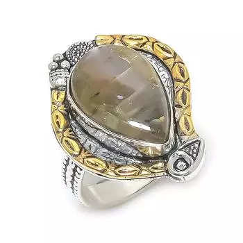 Кольцо из двухцветного серебра 925 пробы с натуральным лабрадоритом, размер 9 y6i15