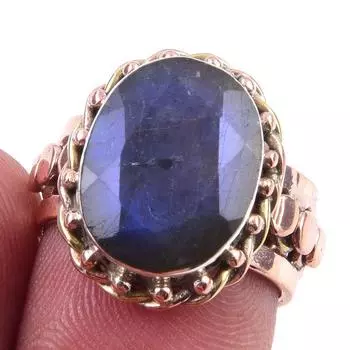 Кольцо из двухцветного серебра 925 пробы с натуральным лабрадоритом ручной работы S.6 f7H08