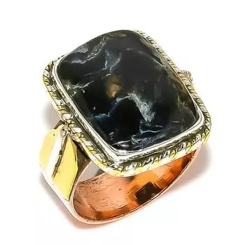 Кольцо из двухцветного серебра 925 пробы с натуральным драгоценным камнем Питерсит S.7 P9I66