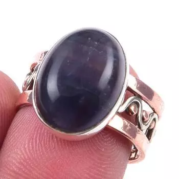 Кольцо из двухцветного серебра 925 пробы с натуральным флюоритом, размер 7, W3Y08