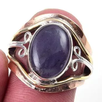 Кольцо из двухцветного серебра 925 пробы с натуральным иолитом, размер 7 Q0E31