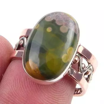 Кольцо из двухцветного серебра 925 пробы с натуральным океаническим яшмовым камнем, размер 7,5 A8l69