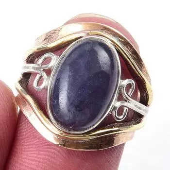 Кольцо из двухцветного серебра 925 пробы с натуральным иолитом, размер 5,5 H4K30