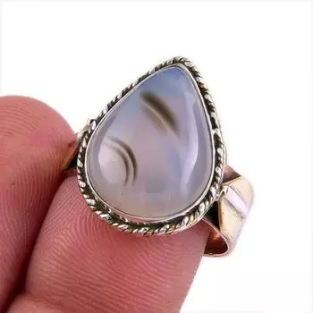 Кольцо из двухцветного серебра 925 пробы с натуральным ботсванским агатом S.9 l2n78