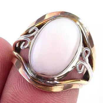 Кольцо из двухцветного серебра 925 пробы с натуральным розовым опалом ручной работы S.5 U5G44