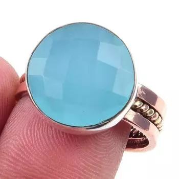 Кольцо из двухцветного серебра 925 пробы с натуральным аква-халцедоном, размер 8 q0n04