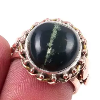 Кольцо из двухцветного серебра 925 пробы с натуральным кровавым камнем S.6 C1A42