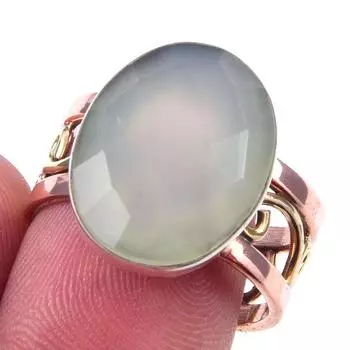 Кольцо из двухцветного серебра 925 пробы с натуральным аквамариновым халцедоном, размер 8 i5o80