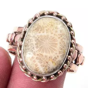 Кольцо из двухцветного серебра 925 пробы с натуральным ископаемым кораллом S.10 Z1m12