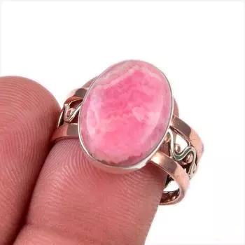 Кольцо из двухцветного серебра 925 пробы с натуральным родохрозитом S.8.5 I6d87