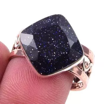 Кольцо из двухцветного серебра 925 пробы с натуральным солнечным камнем, размер 8,5 W3T24