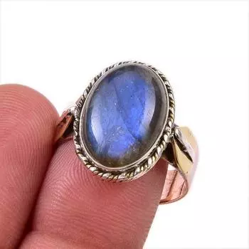 Кольцо из двухцветного серебра 925 пробы с натуральным лабрадоритом S.10 S1O05