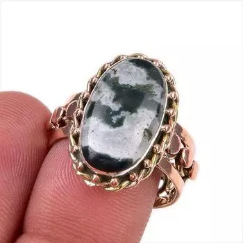 Кольцо из двухцветного серебра 925 пробы с натуральным кровавым камнем S.8.5 B0Y78