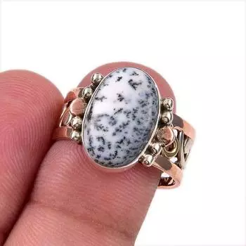 Кольцо из двухцветного серебра 925 пробы с натуральным опалом и дендритом S.8 F5k95