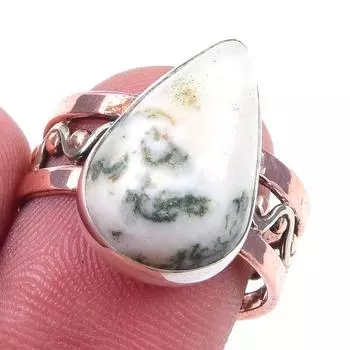 Кольцо из двухцветного серебра 925 пробы с натуральным зеленым опалом-дендритом S.8 O0t04