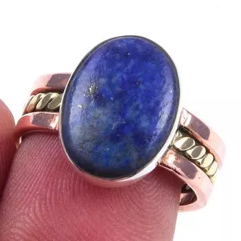 Кольцо из двухцветного серебра 925 пробы с натуральным лазуритом, размер 7,5 l1A52