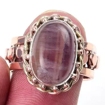 Кольцо из двухцветного серебра 925 пробы с натуральным флюоритом, размер 8, G3l50