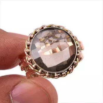 Кольцо из двухцветного серебра 925 пробы с натуральным дымчатым кварцем S.8 v6m17