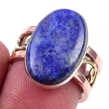 Кольцо из двухцветного серебра 925 пробы с натуральным лазуритом и драгоценным камнем S.7 H7A63