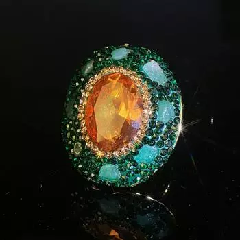 Кольцо из фоточувствительного сплава в стиле ретро с зеленым камнем для женщин