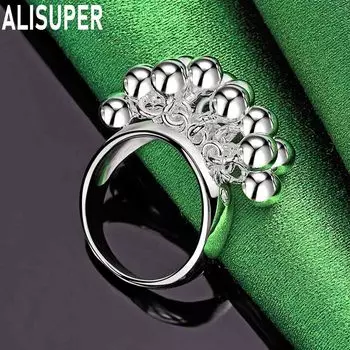 Кольцо из гладкого винограда из стерлингового серебра 925 пробы с бусинами, модное, изящное, свадебное украшение 6#