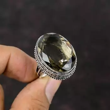 Кольцо из граненого дымчатого кварца, кольцо из стерлингового серебра 925 пробы, оригинальные ювелирные изделия из драгоценных камней, винтажное кольцо, кольцо с целебным камнем ручной работы, доступное в размерах кольца 6
