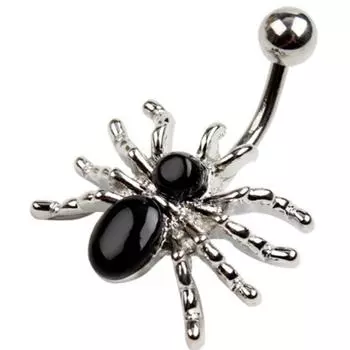 Кольцо из хирургической стали 316L со стразами в виде паука в пупке, белое/черное, свисающее пирсинг чёрный