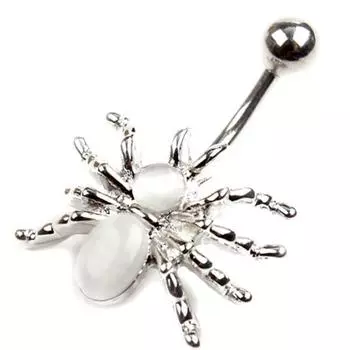 Кольцо из хирургической стали 316L со стразами в виде паука в пупке, белое/черное, свисающее пирсинг белый